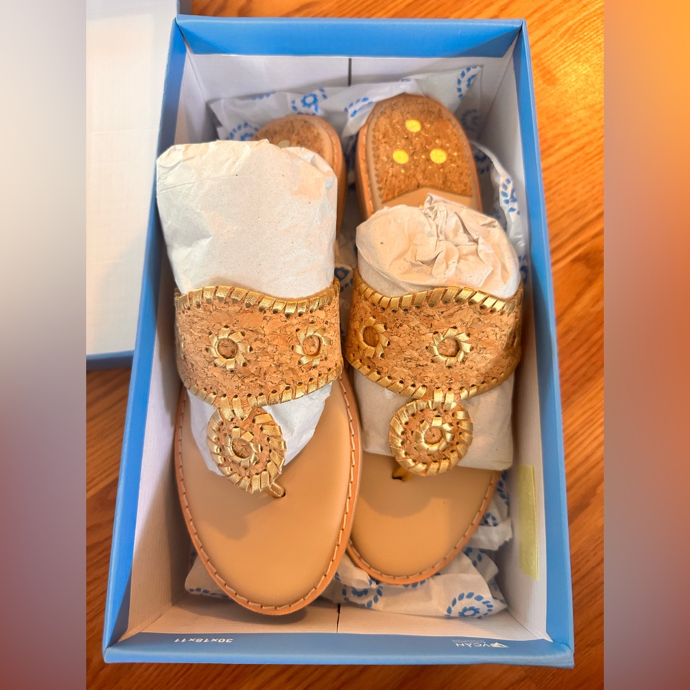 New in Box Jack Roger Sandal- Jack II Flat Sandal Cork and Gold
